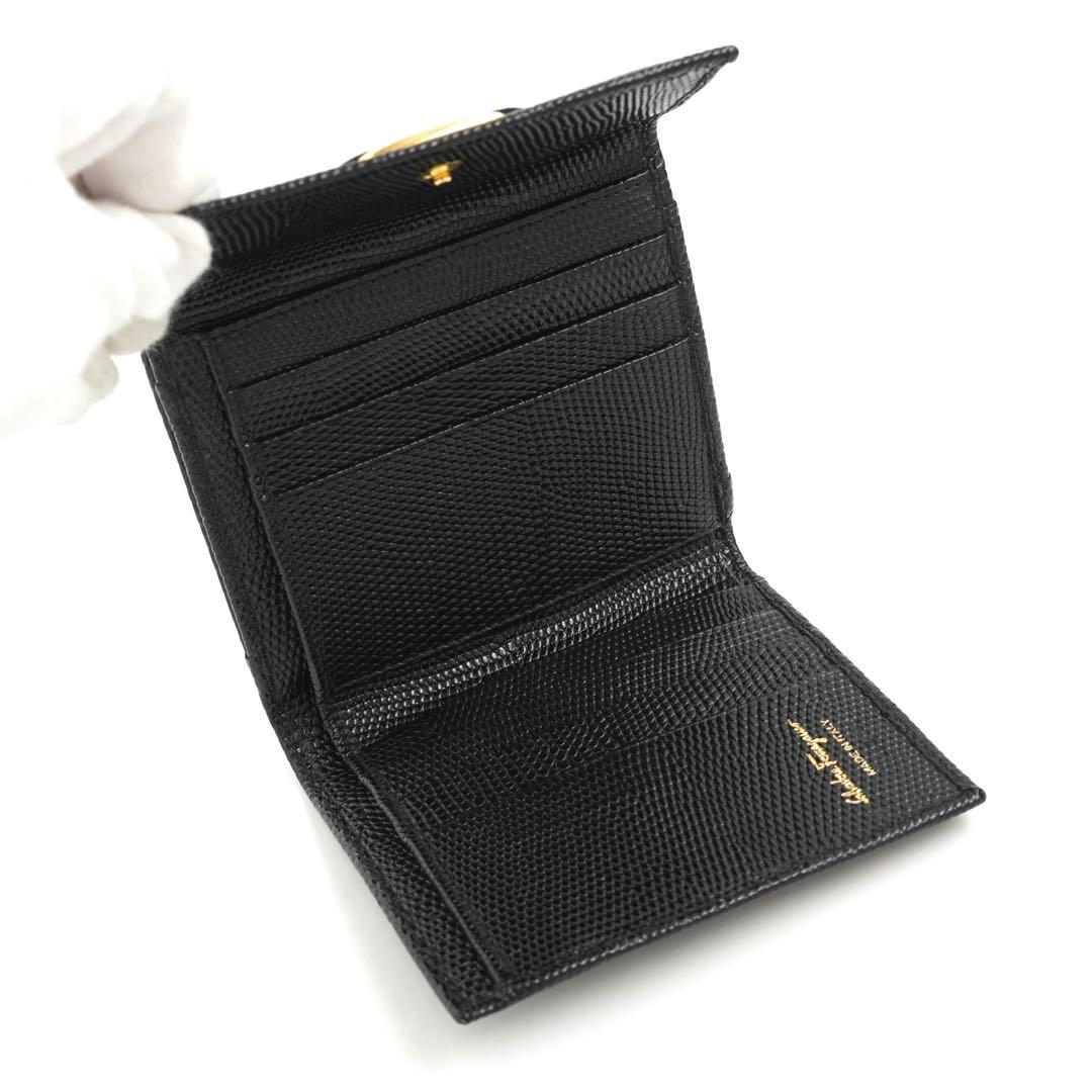 ✨未使用展示品✨ Ferragamo ミニ財布 リザード ヴァラリボン ガマ口