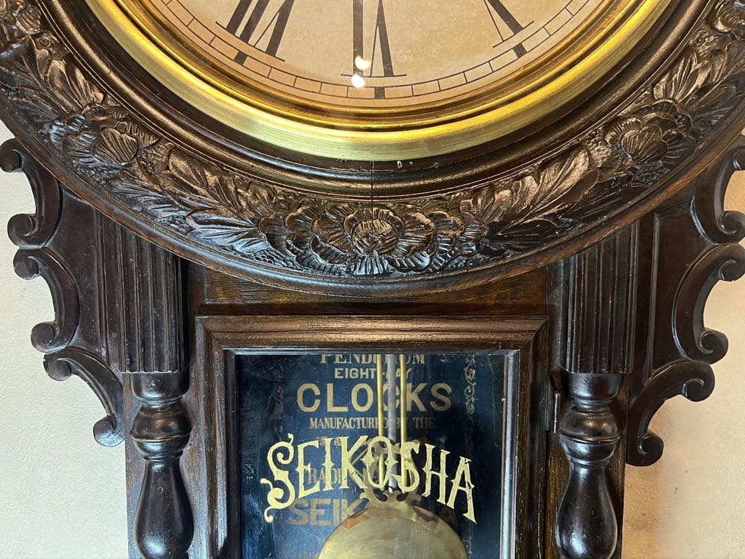 大型ひまわり 精工舎 柱時計 古時計 振り子 ゼンマイ ボンボン レトロ