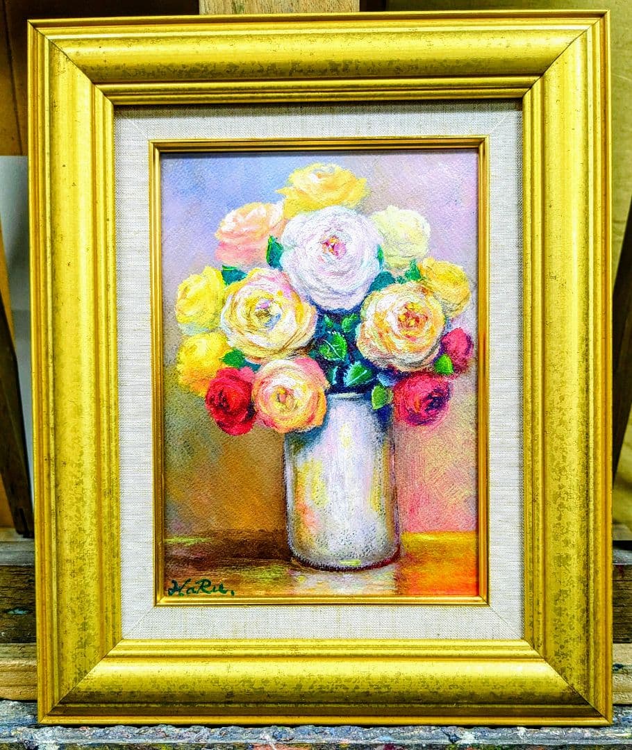 画家haru☆油彩画☆薔薇☆サ厶ホ―ル☆真作、