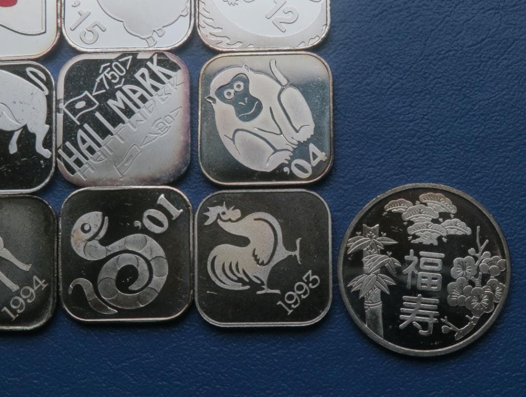 B01. 純銀メダル 記念 銘板 福寿、13枚まとめ57.71g銀メダル 造幣局