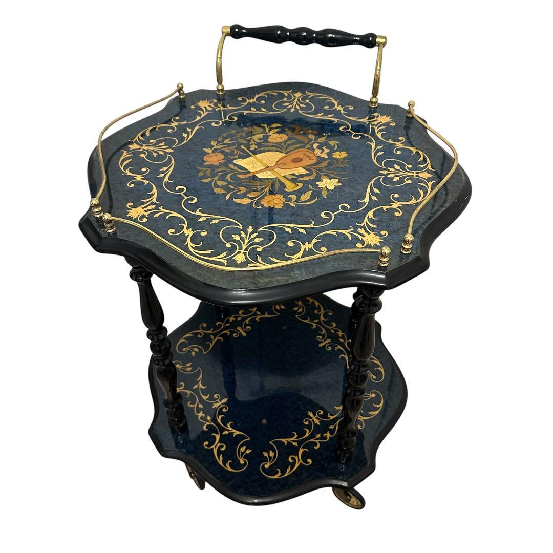 イタリア製DOMANI ドマン　キャスター　象嵌ワゴン　ブルー　キッチンワゴン② イタリアンスタイル 象嵌ワゴン 組立式｜おしゃれ家具通販 Y-KAGU