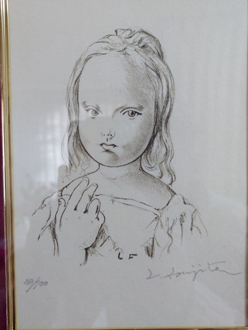 リトグラフ、真作保証】藤田嗣治 少女 直筆サイン、エディションNO入