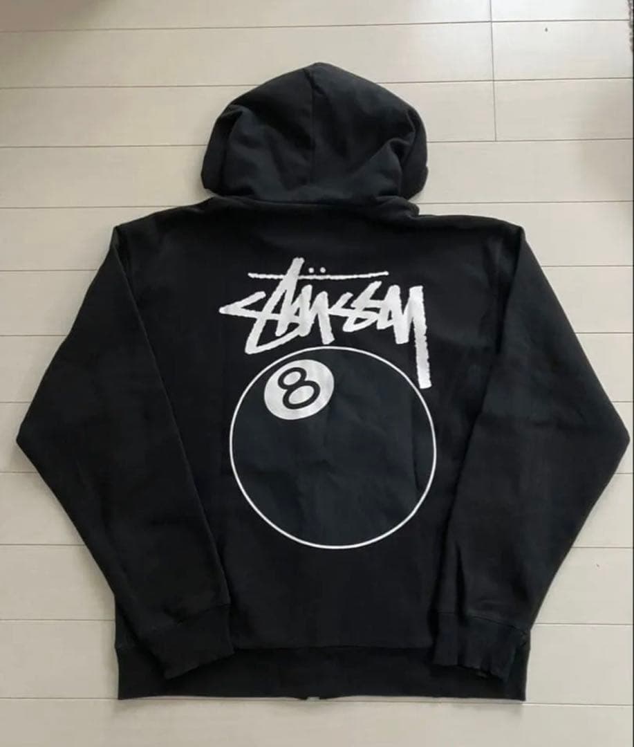 STUSSY 8ボールロゴ ジップアップパーカー M ブラック