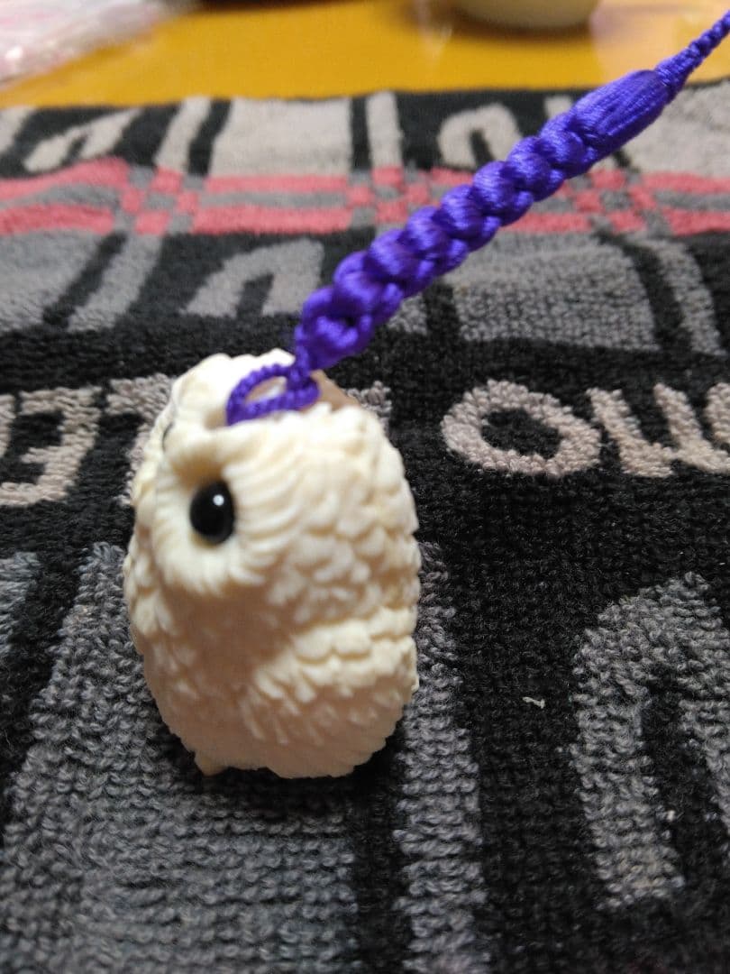 天然素材牙彫刻フクロウ根付け新品3.5x2.5cm - 彫刻・オブジェ