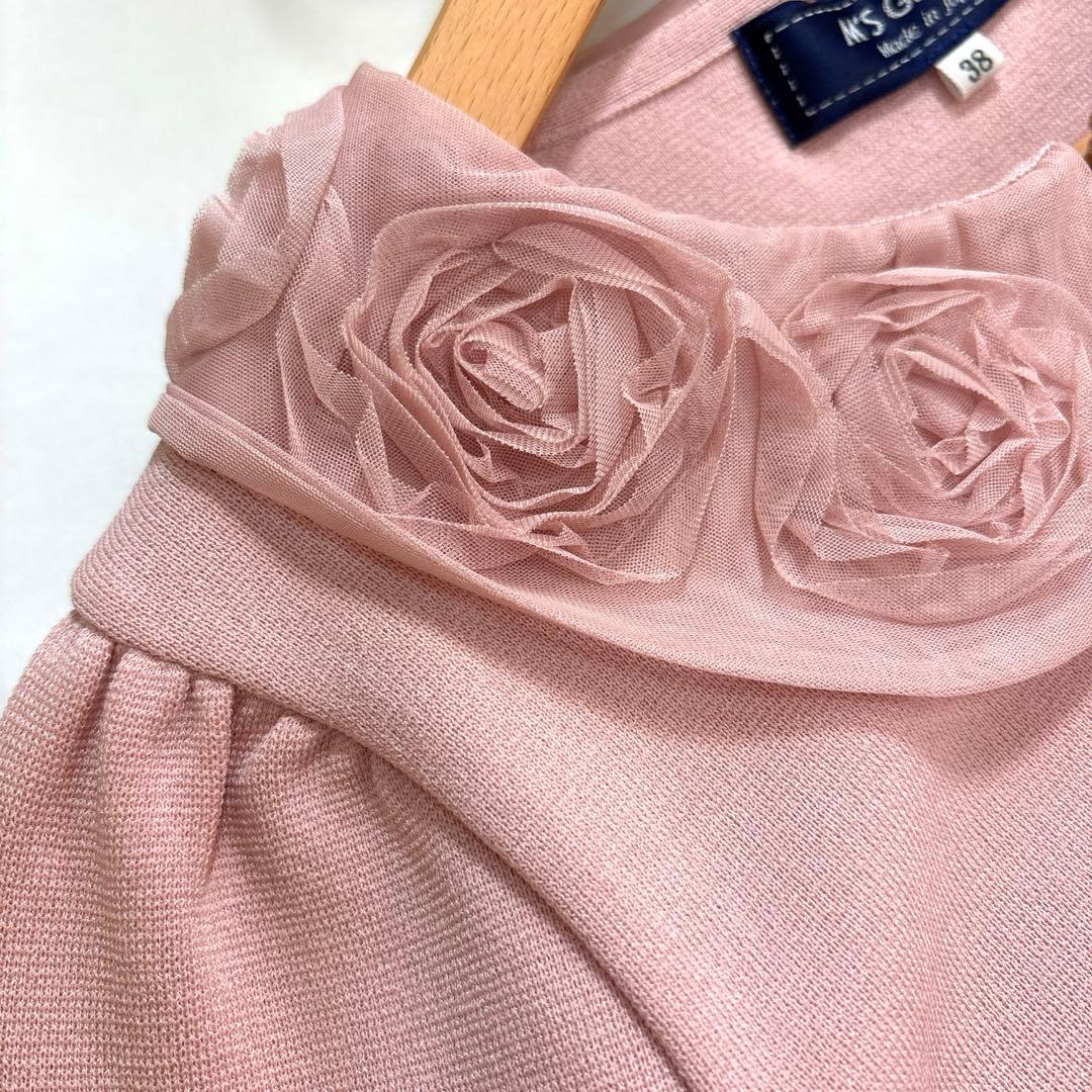 エムズグレイシー2025 フラワー衿ジップニットカーディガン 38 ピンク