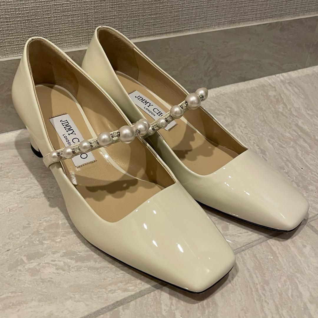 【美品】jimmy choo ADE スクエアトゥ　パール　パンプス JIMMY CHOO（ジミーチュウ） パンプス ADE FLAT SZR レディース