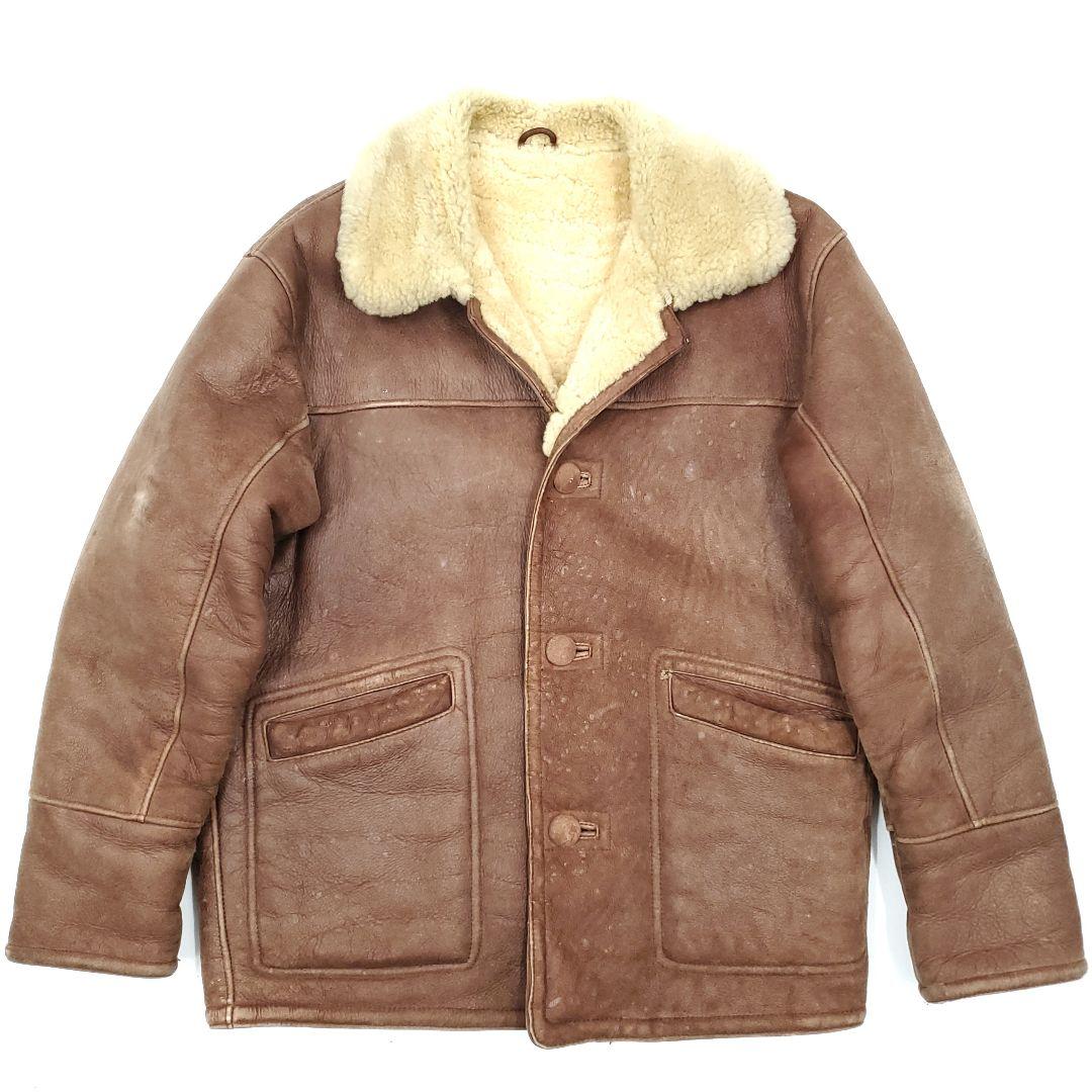 肉厚リアルムートン◇NB◇メンズL位ムートンコート茶ブラウン本革 758