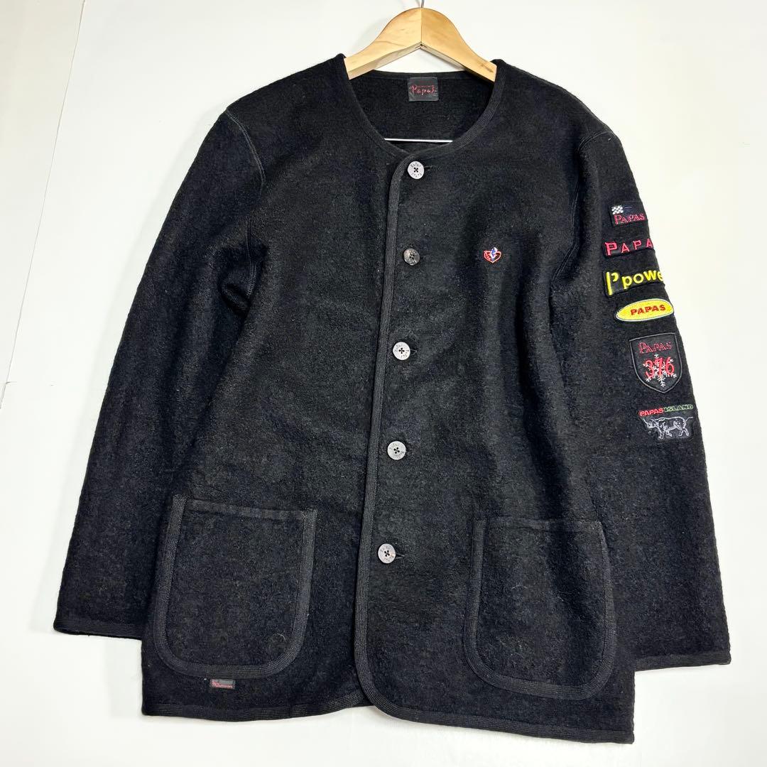 日本製　PAPAS　パパス　ウール100　黒・ブラック　ジャケット　48M PAPAS（パパス） ウールカシミヤ3Bジャケット 紺48M 【メンズ