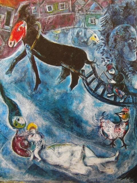 シャガール、【橋のマドンナ】、画集画、新品高級額 額装付、状態良好