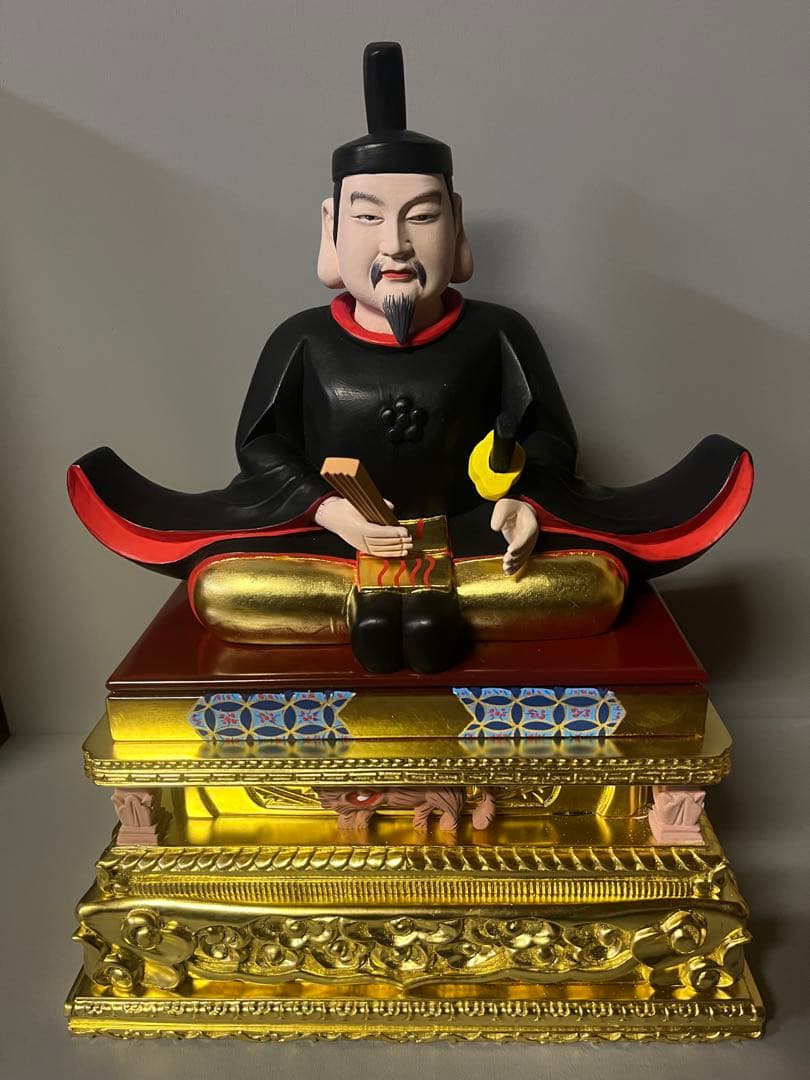 特別値引　菅原道真公　木彫り　彩色　天神様　学問の神様　大　23 希少&珍品!! 時代物 天神様 菅原道真 学問の神様 ☆ 寄せ木造り 木彫