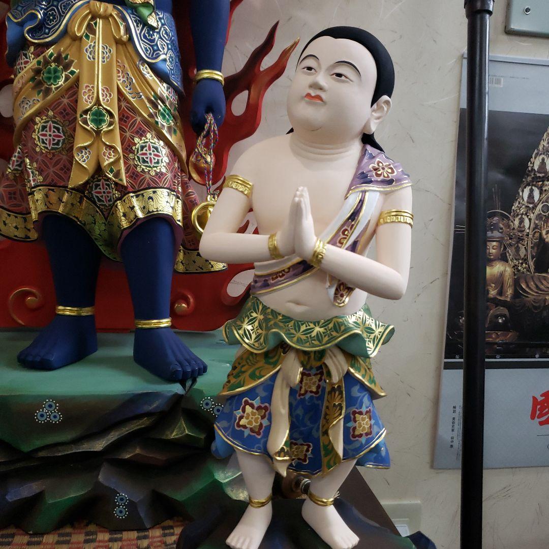 Bフライデー送料無料☆極彩色 不動明王三尊像2尺☆矜羯羅童子・制多迦