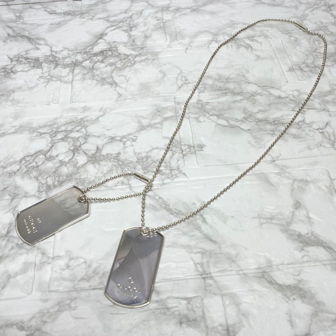 グッチ GUCCI ネックレス プレート シルバー925 ドッグタグ ダブル