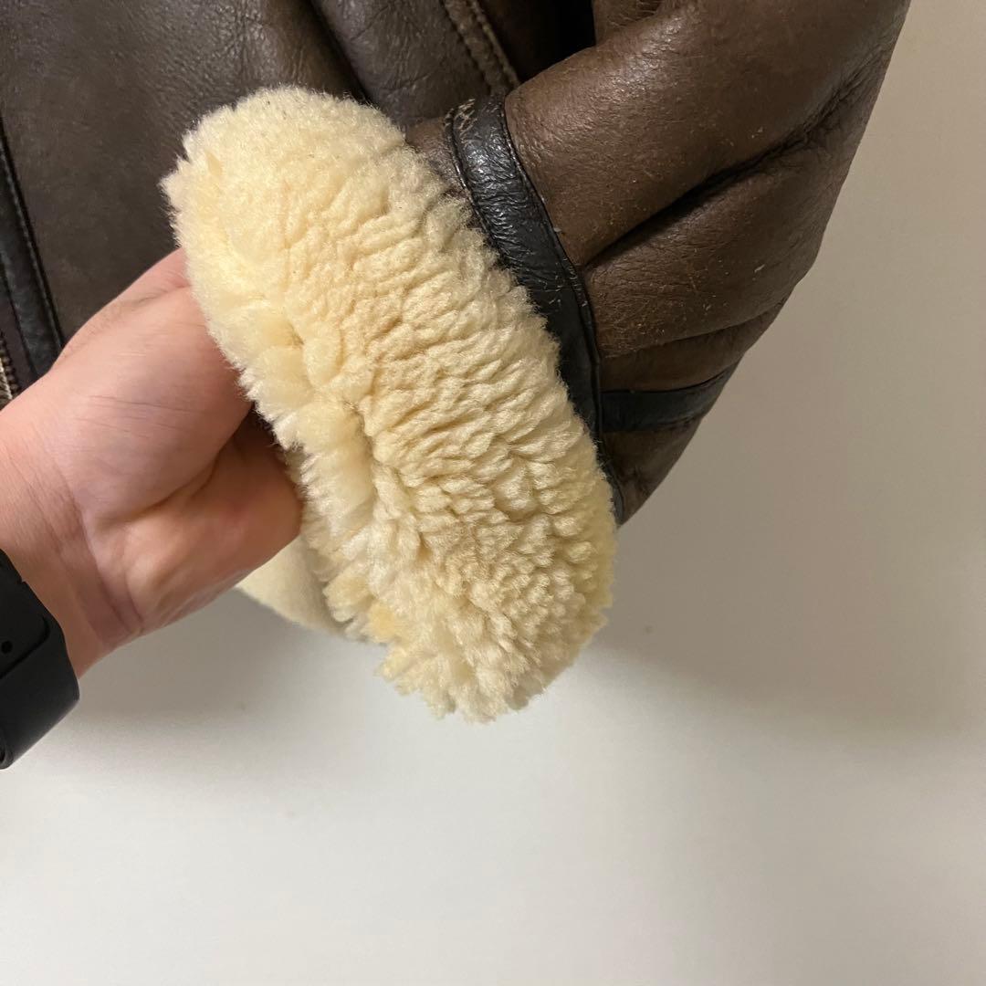 vintage】リアルムートンジャケット ブラウンレザージャケット ボア襟