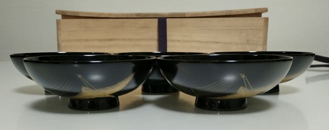 輪島塗 千羽鶴沈金 吸物椀 5客セット 作家もの 三谷吾一