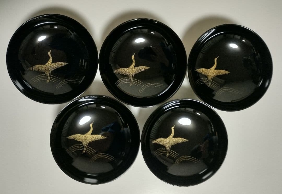 輪島塗 千羽鶴沈金 吸物椀 5客セット 作家もの 三谷吾一