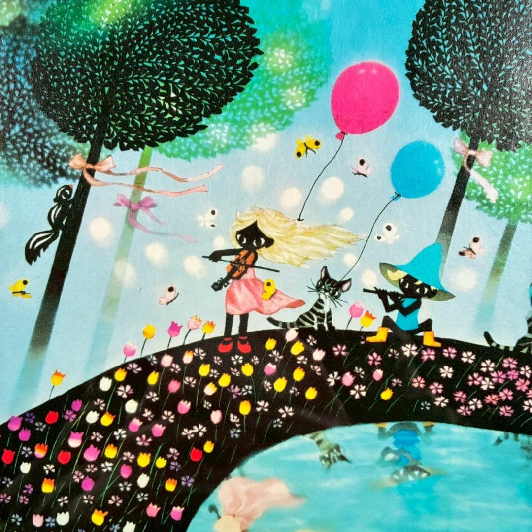 美品 藤城清治「春のデュエット」レフグラフ 直筆サイン入 証明シール