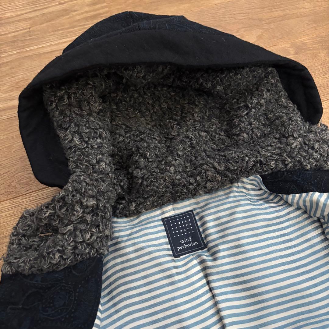 美品】ミナペルホネン ダウンコート ジャングルレリーフ総刺繍 黒 38