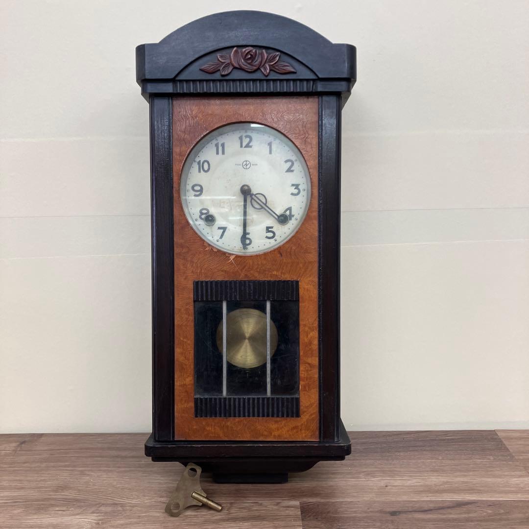 E-2 ジャンク品 アンティーク 振り子時計 ゼンマイ式 壁掛け時計