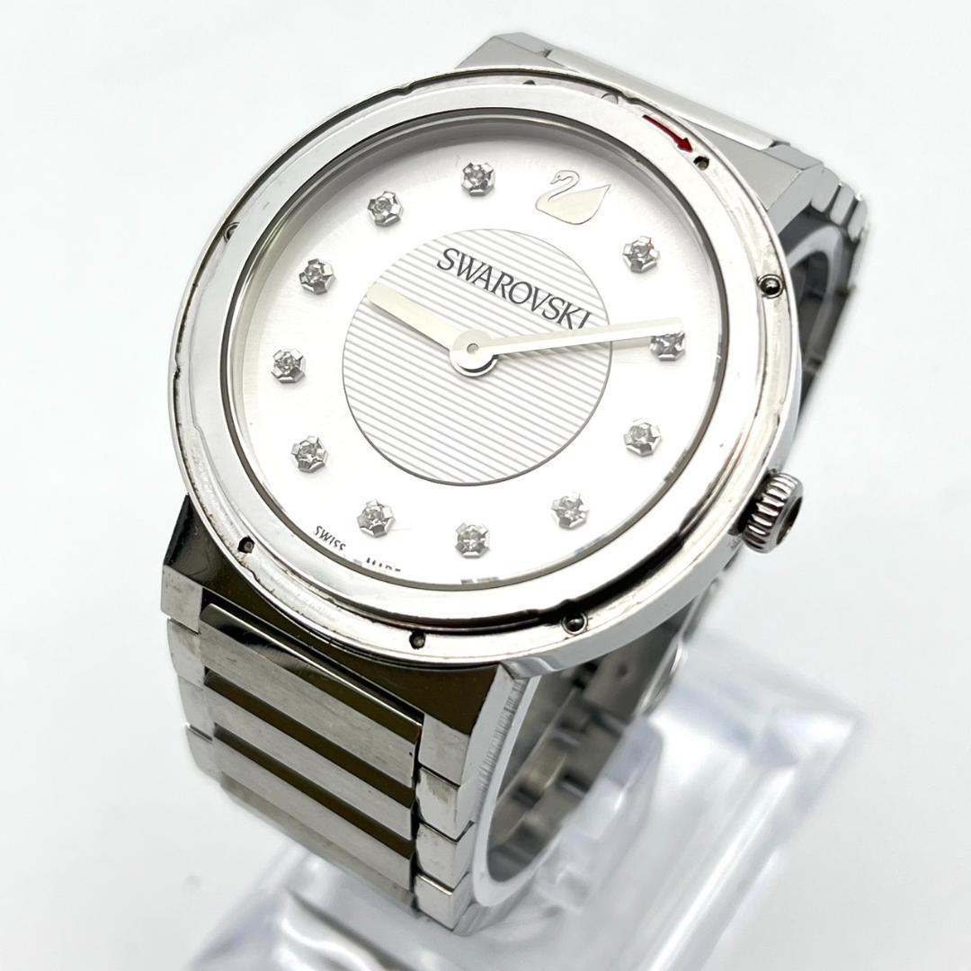 良品 スワロフスキー 時計 電池交換済 ダイヤ ロゴ金具 2針 ラウンド