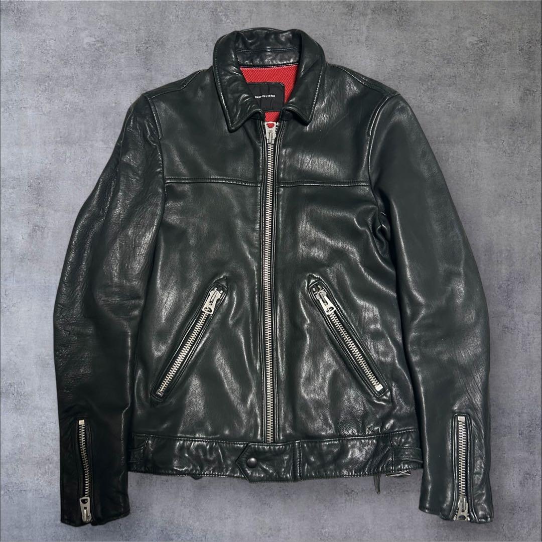 美品】ラムレザー ナノユニバース 裏地赤メッシュ ビッグジッパー