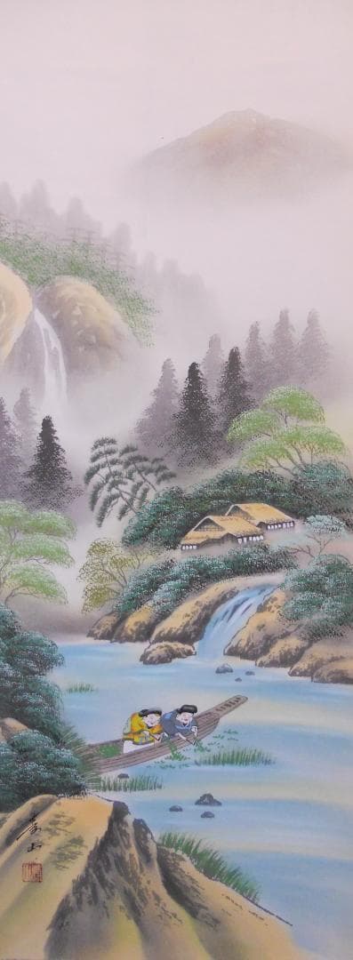 掛け軸 風月 水墨山水 絹本 希少 軸装 茶道具 掛軸 美品 です。