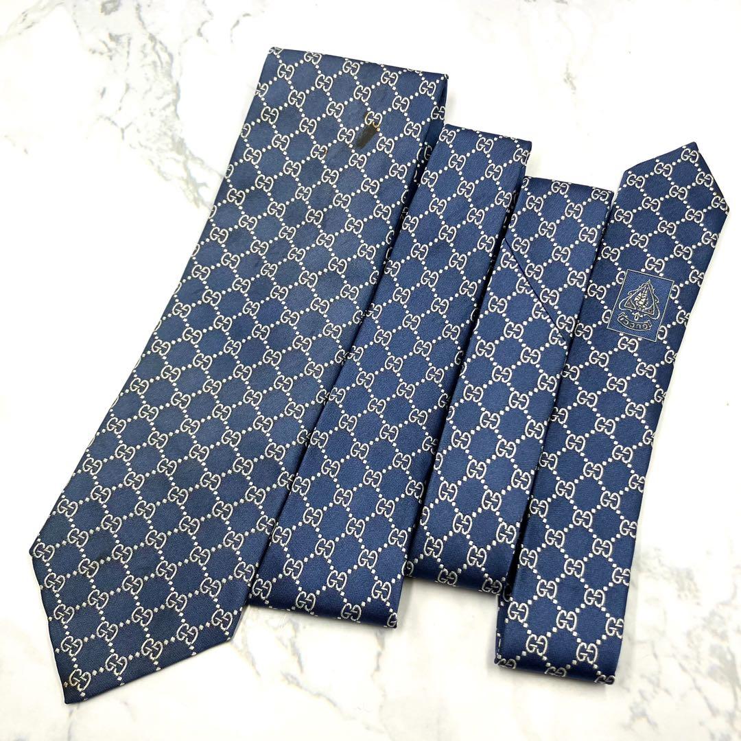 ◇美品◇GUCCI グッチ ネクタイ 青色 GG柄 光沢感 希少 - メルカリ