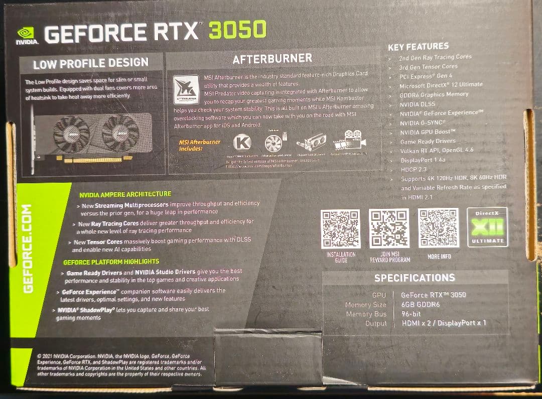 グラフィックボード・グラボ・ビデオカード MSI Geforce RTX 3050 LP 6G OC