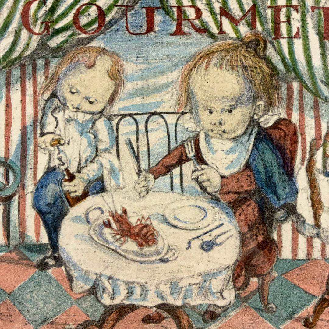 美品 藤田嗣治「グルメ」（挿画詩集「四十雀」より）リトグラフ