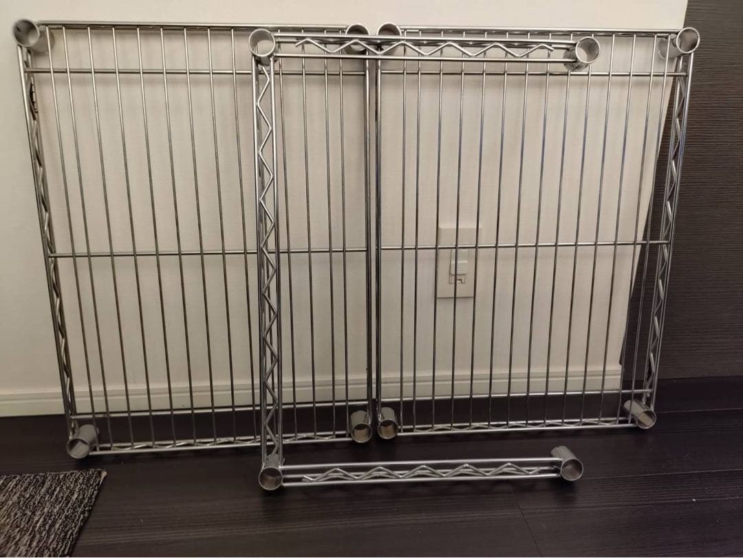 クロームワイヤーシェルフ 2枚 三方クロスバー ウッドシェルフ