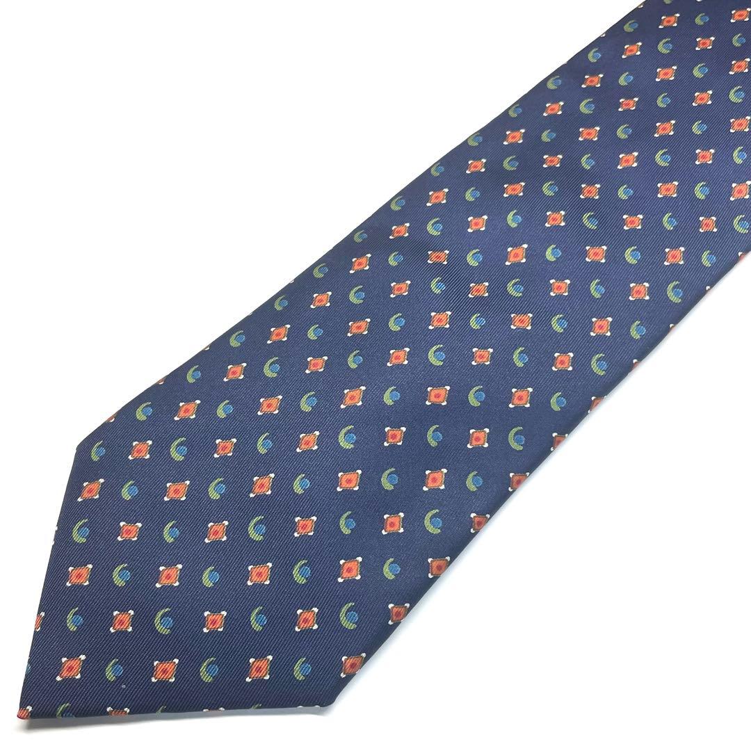 極美品✨】エルメス ネクタイ ネイビー 月 太陽 総柄 最高級シルク