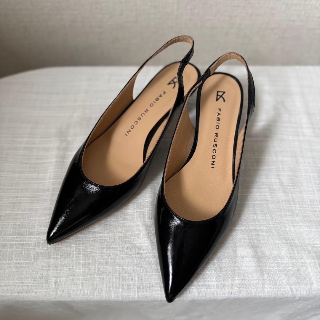 新品FABIO RUSCONI ブラック スリングバック37 23.5 24.0 ファビオルスコーニ FABIO RUSCONI バックバンドネットパンプス