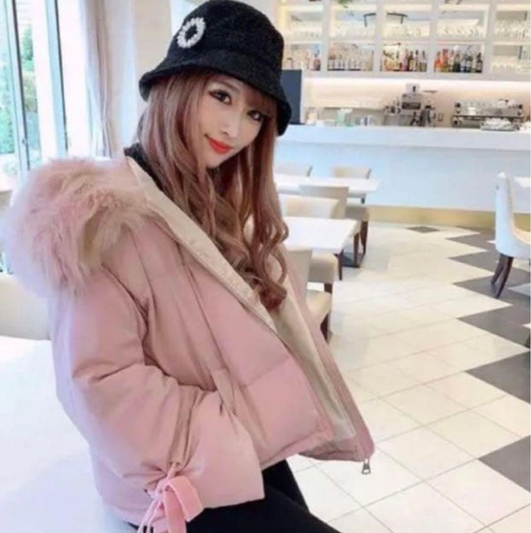 ピンク ファー付きダウンジャケット、ライダースジャケット　まとめ売り セール】ファー付きフード ロングダウンジャケット（ダウンジャケット