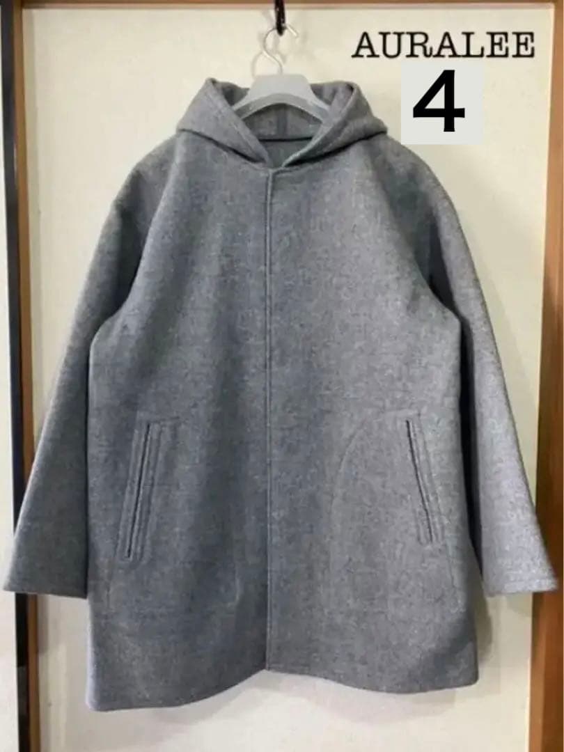AURALEE ヘビーメルトン フーデッドコート グレー サイズ4 日本製