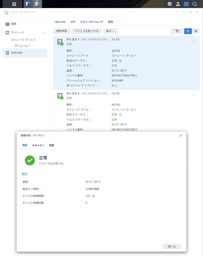 Synology DS216j NAS + HDD 4TB×2個