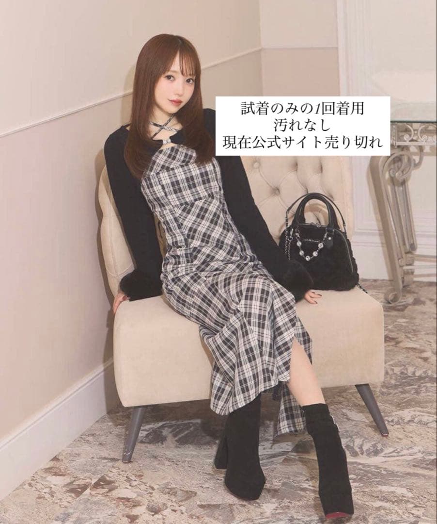 michellMacaronチェック柄ロングワンピース ミシェルマカロン オリジナルチェック柄アンサンブルロングワンピ