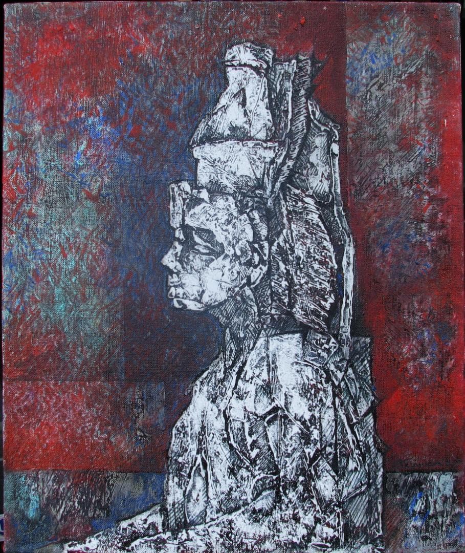 木村二朗「アブシンベルの石像」8号油彩,天才遺跡作家,荘厳,圧倒的な