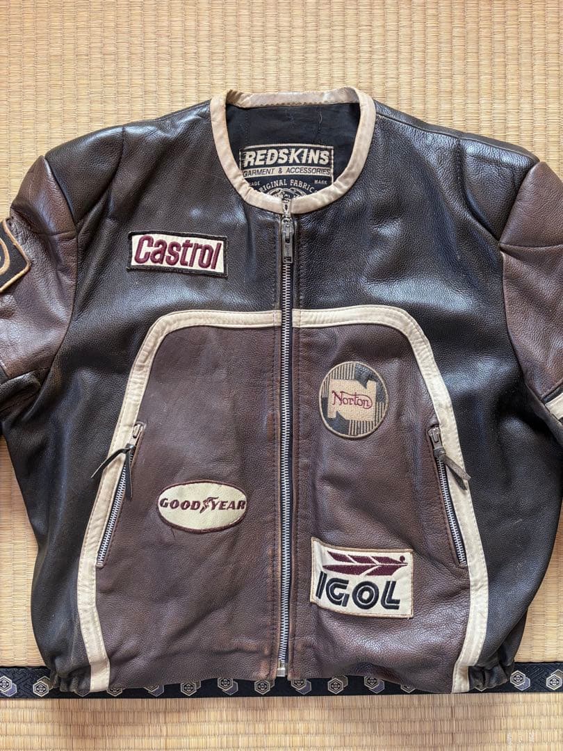 80s 90s REDSKINS レーシング レザー ライダースジャケット - メルカリ