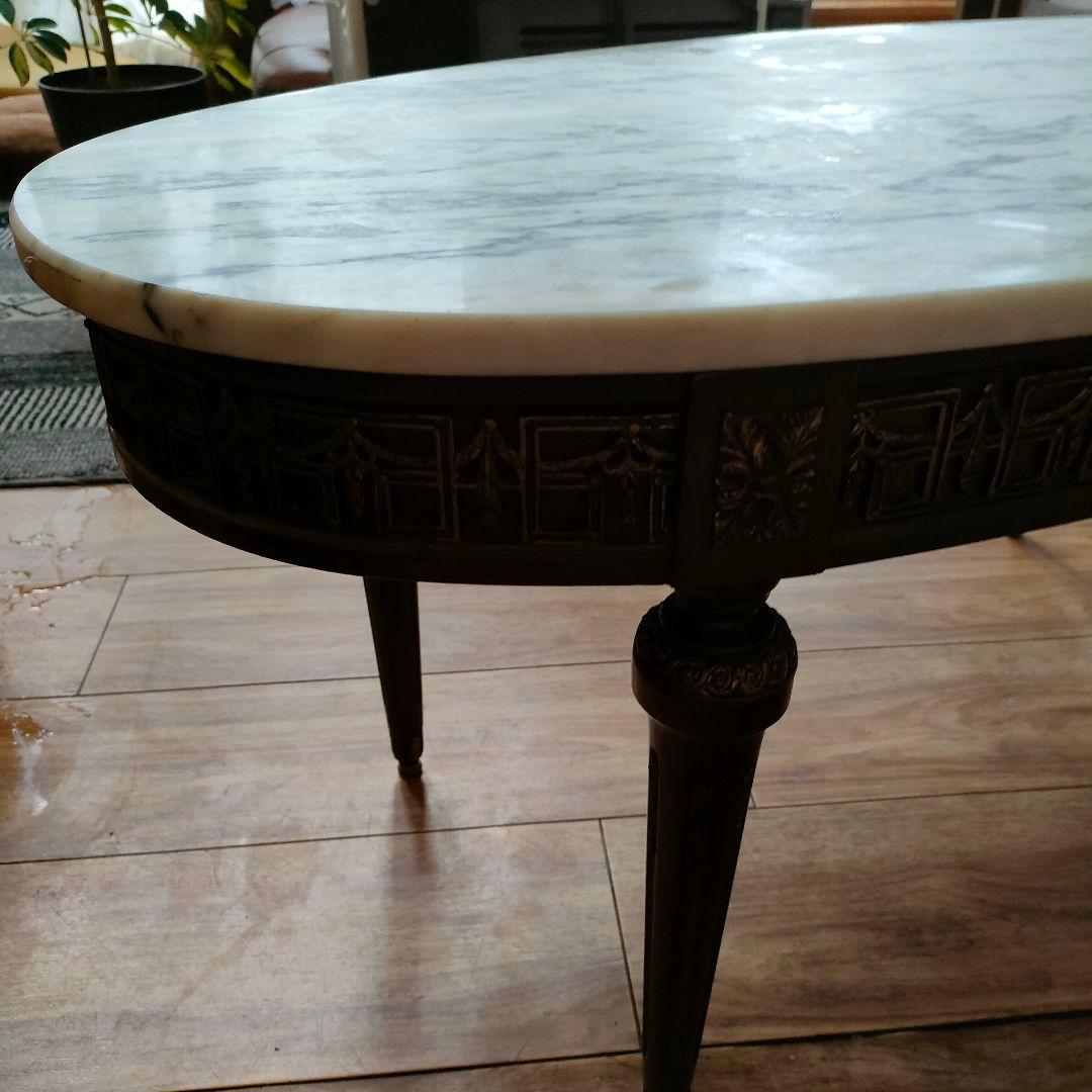 スペイン産大理石 丸型サイドテーブル 華麗 真鍮装飾 アンティーク