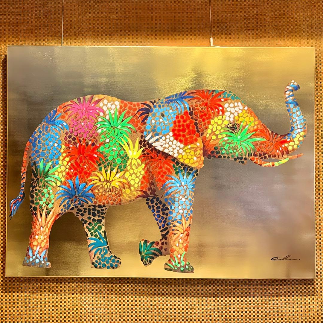 象 絵 壁画 (フラワーエレファント90x120cm　タッチドピクチャー) フラワーエレファント90x120cm タッチドピクチャー ｜【KARE】ドイツの