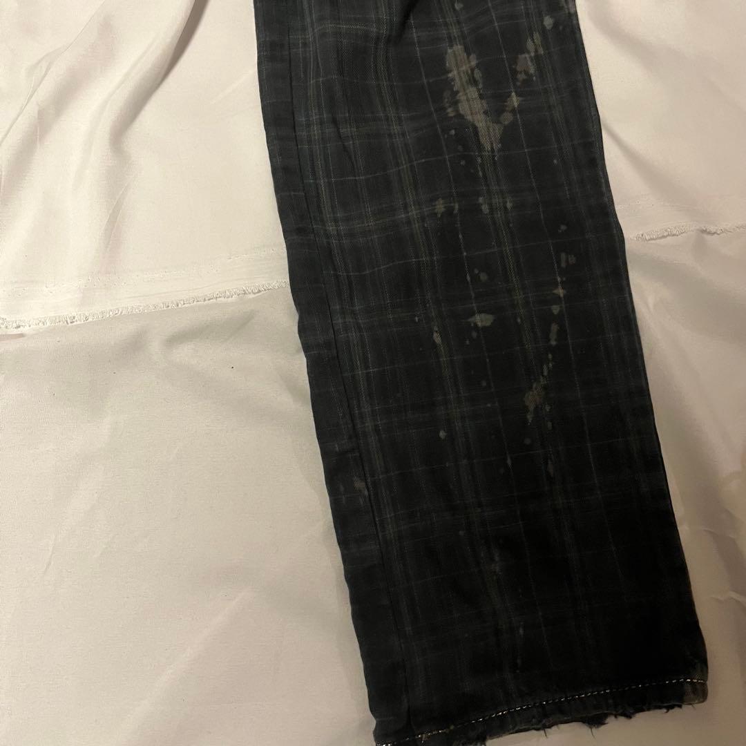 最 安値ファッション - Roen チェックパンツ ダメージ ブリーチ 加工