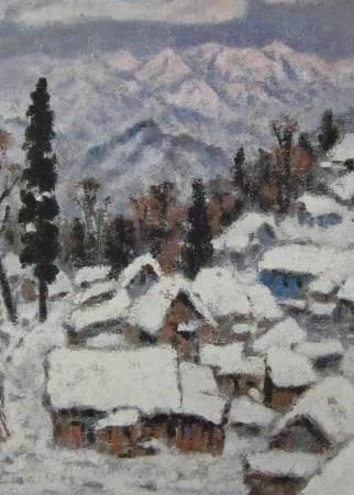 小寺健吉、【雪の町の夜明け　蔵王】、希少な大判額装用画集より、美品