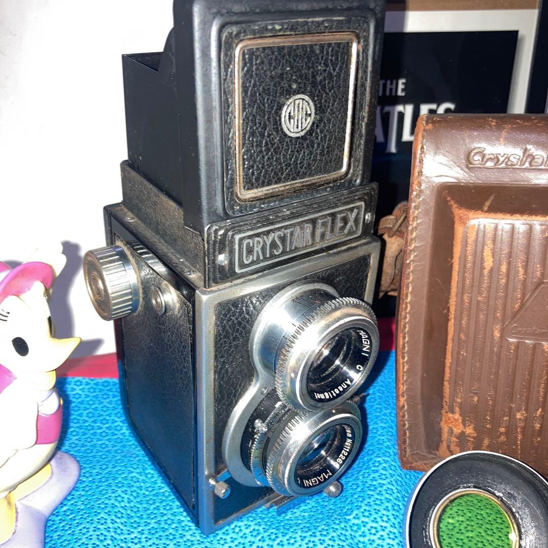アンティーク蔵出し未使用近CRYSTAR FLEX 二眼レフ機能完動本体合皮傷無