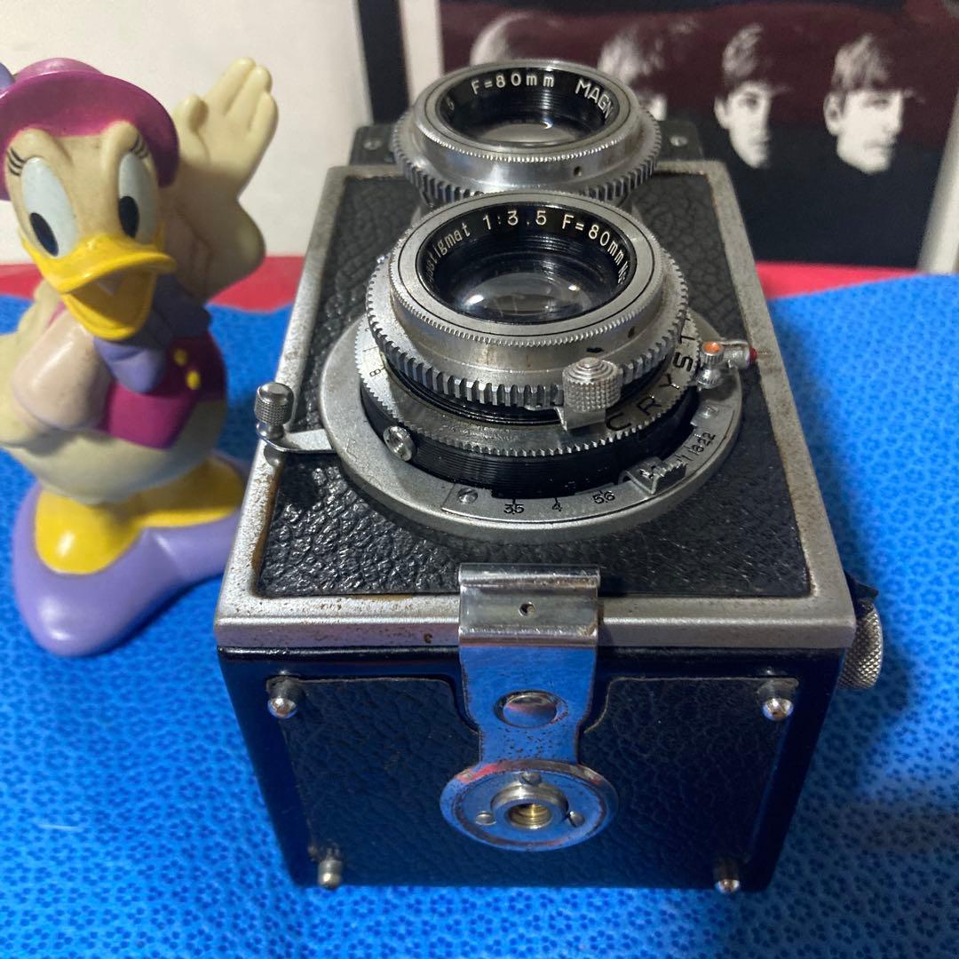 アンティーク蔵出し未使用近CRYSTAR FLEX 二眼レフ機能完動本体合皮傷無