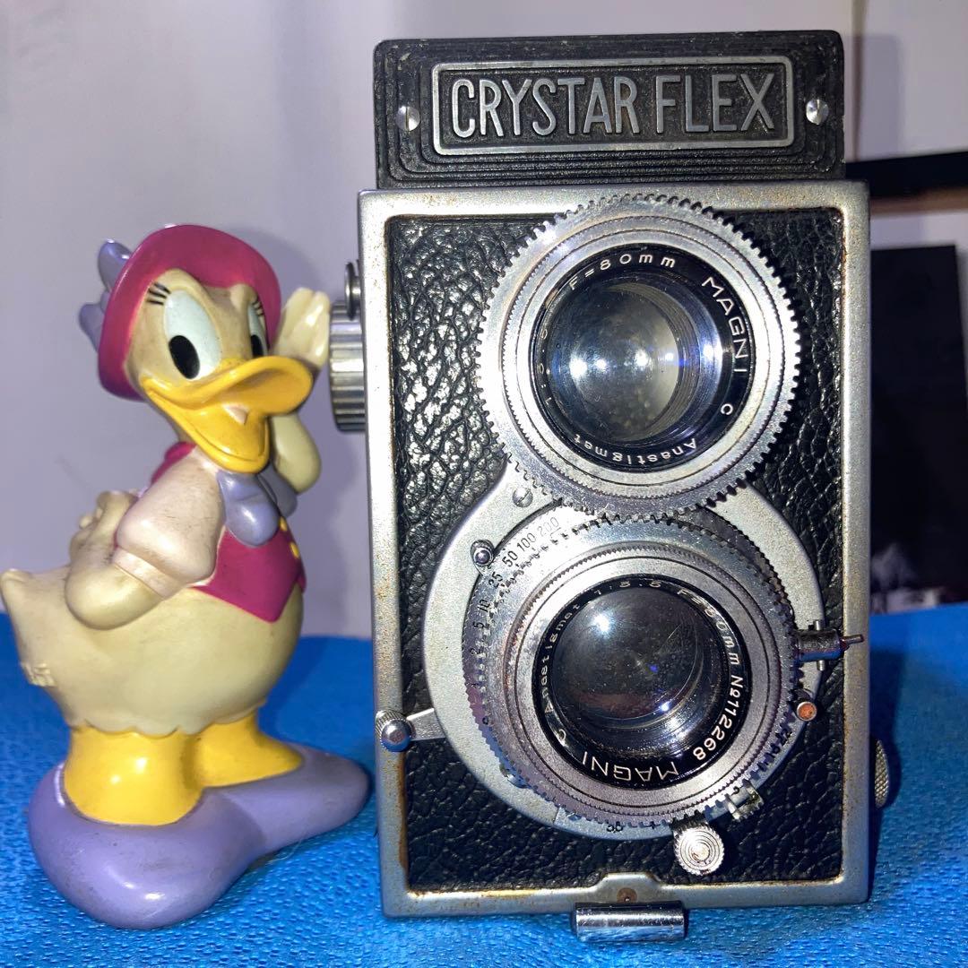 アンティーク蔵出し未使用近CRYSTAR FLEX 二眼レフ機能完動本体合皮傷無