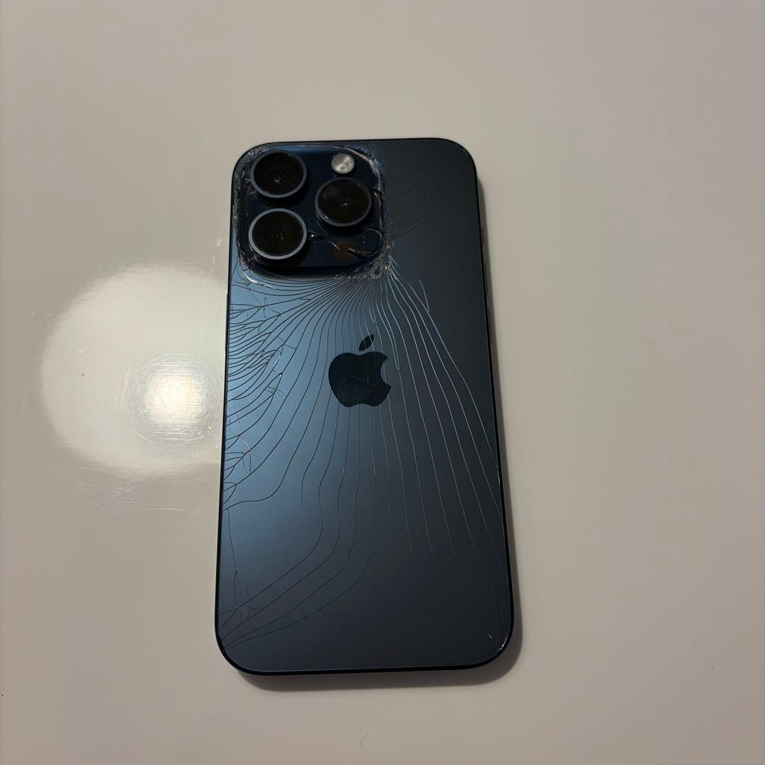 iPhone 15Pro 128GB本体-ブルーチタニウム-動作正常-背面割れ