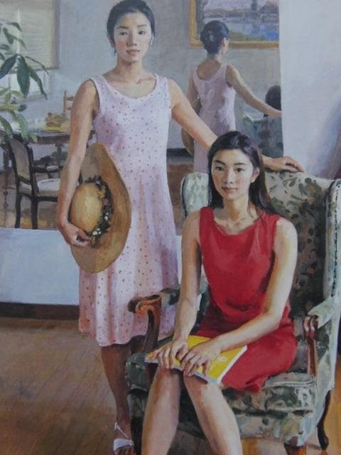 池田清明、【姉妹】、希少な大判額装用画集より、美品、日本人画家