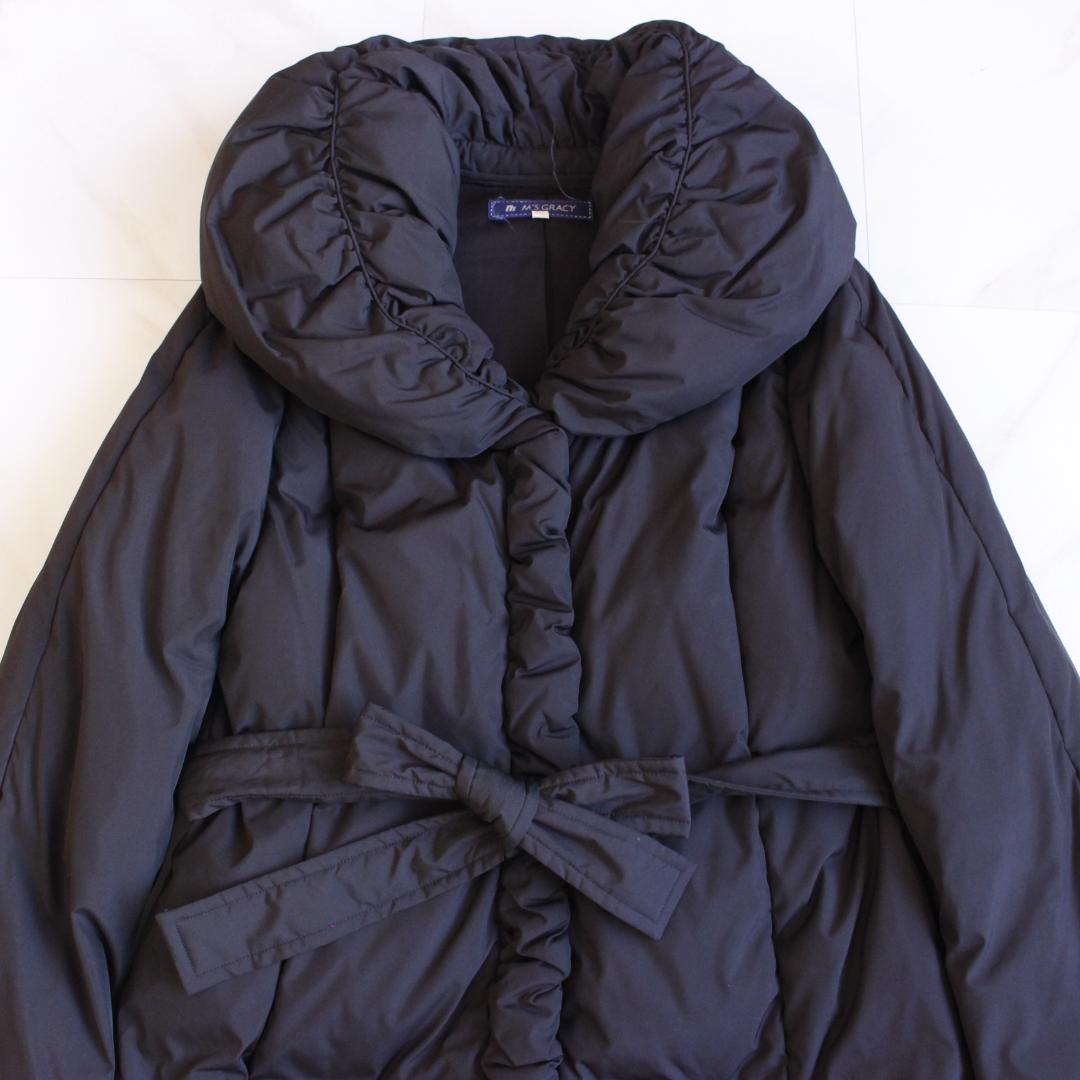 M'S GRACY フリルカラー ダウンコート LLサイズ ブラック ベルト