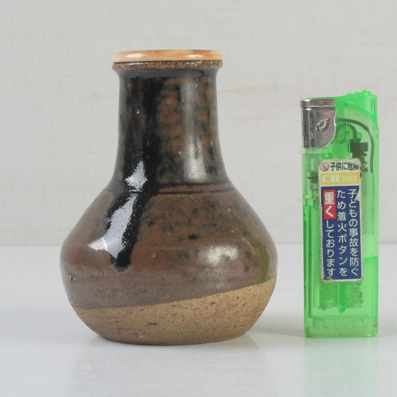 茶道具 瀬戸焼 一休作 鶴首茶入 銘「鶴寿」 仕覆付 書付共箱 V 9392の