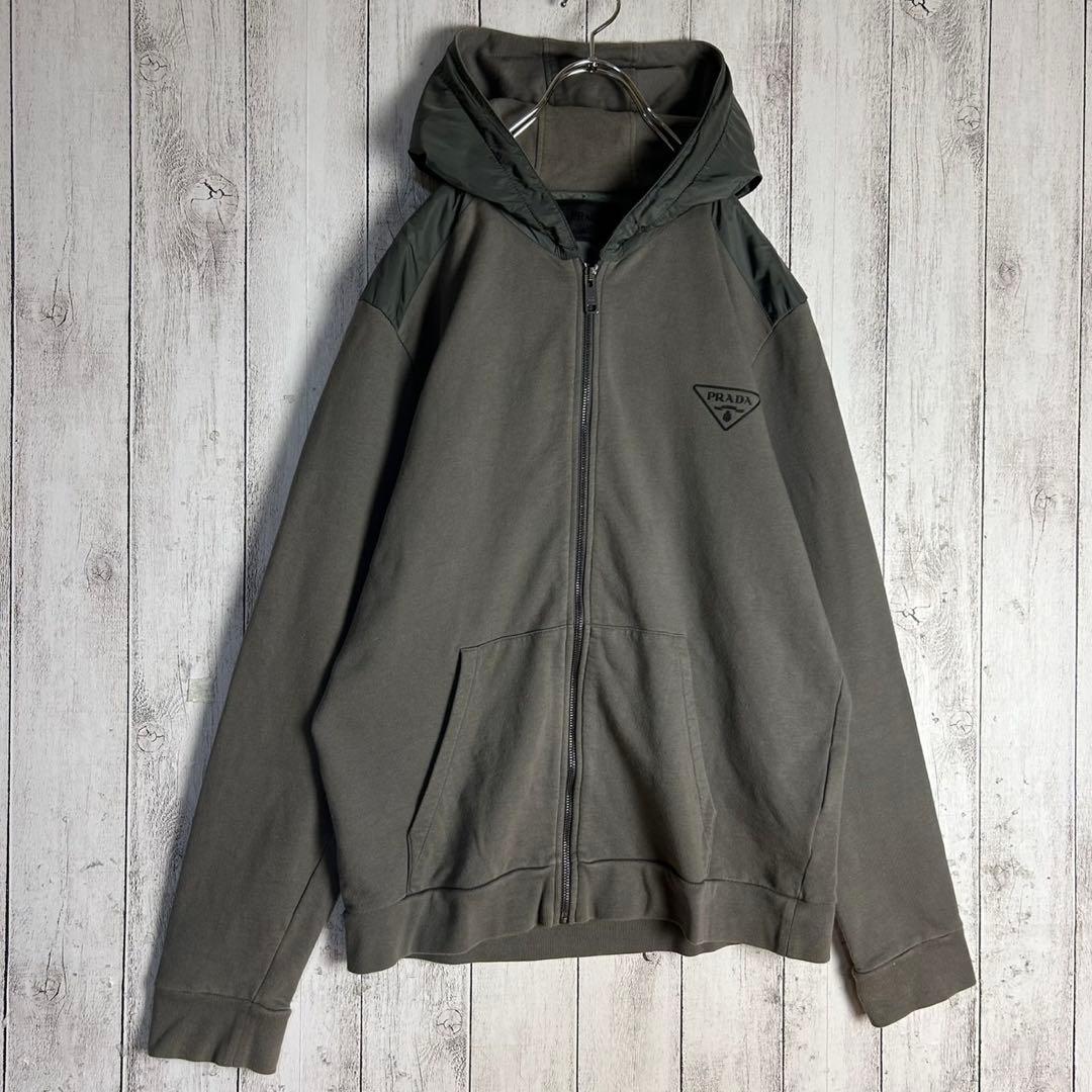 5964【希少XXLサイズ】プラダ‪☆三角ロゴ入りジップパーカー ナイロン‬
