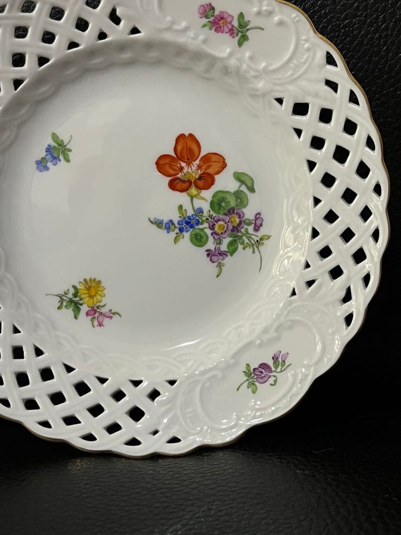 マイセン 透かし皿 3つ花 高級品 15.5cm